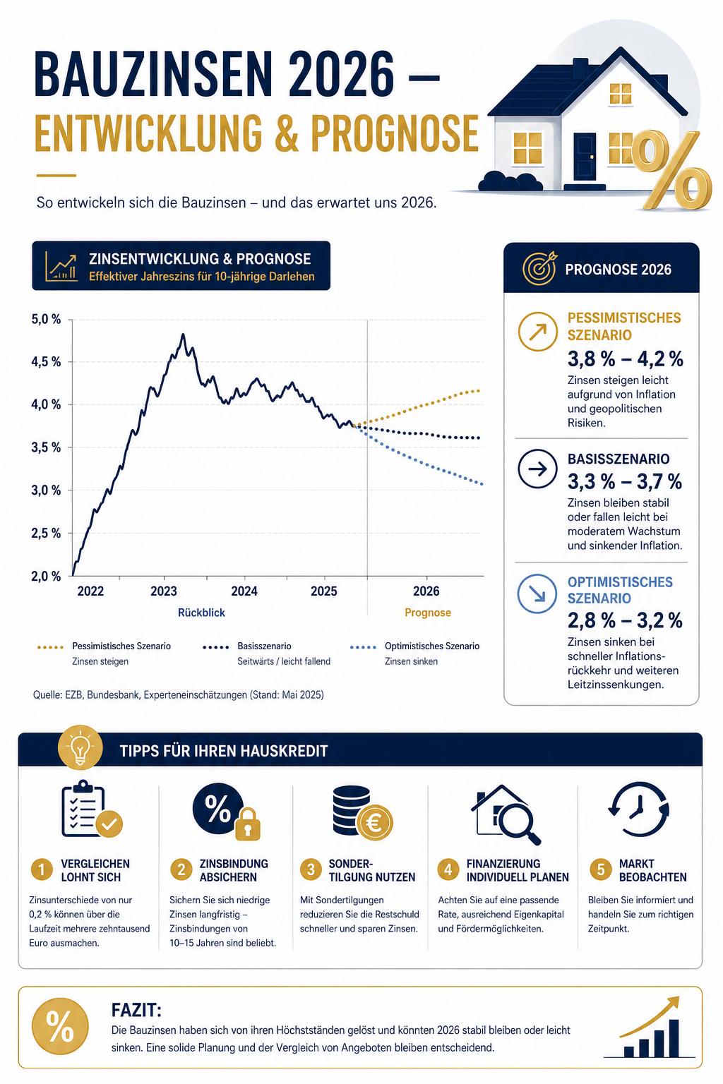 Infografik Bauzinsen 2026 Entwicklung und Prognose für Hauskredite