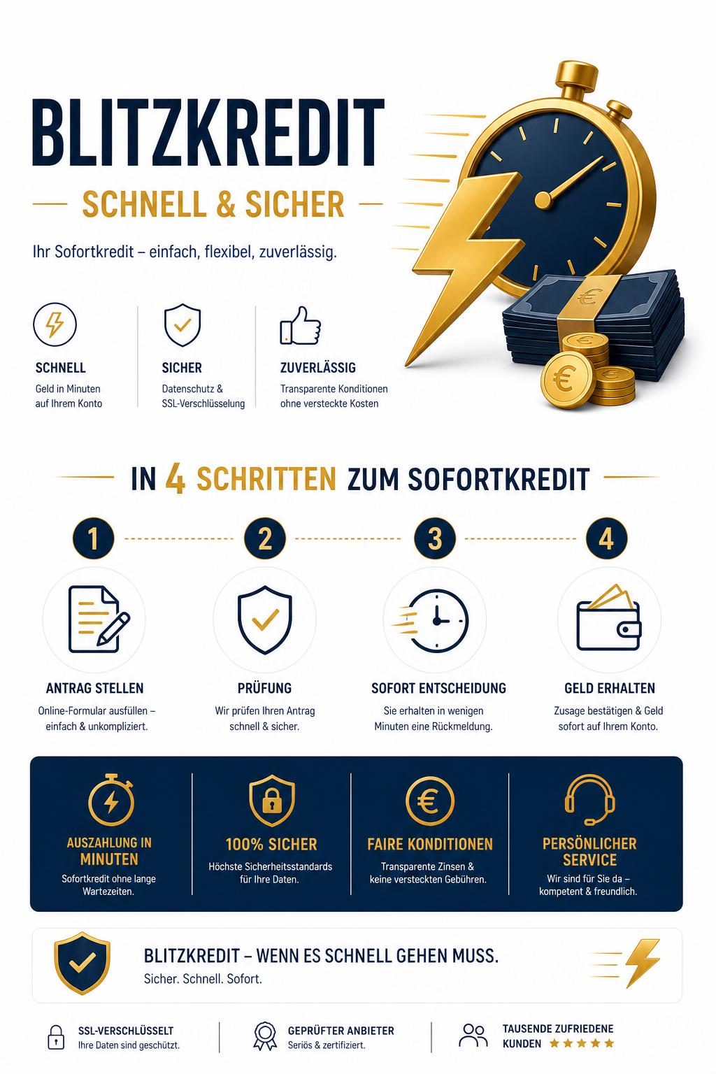 Infografik Blitzkredit Sofortkredit in vier Schritten
