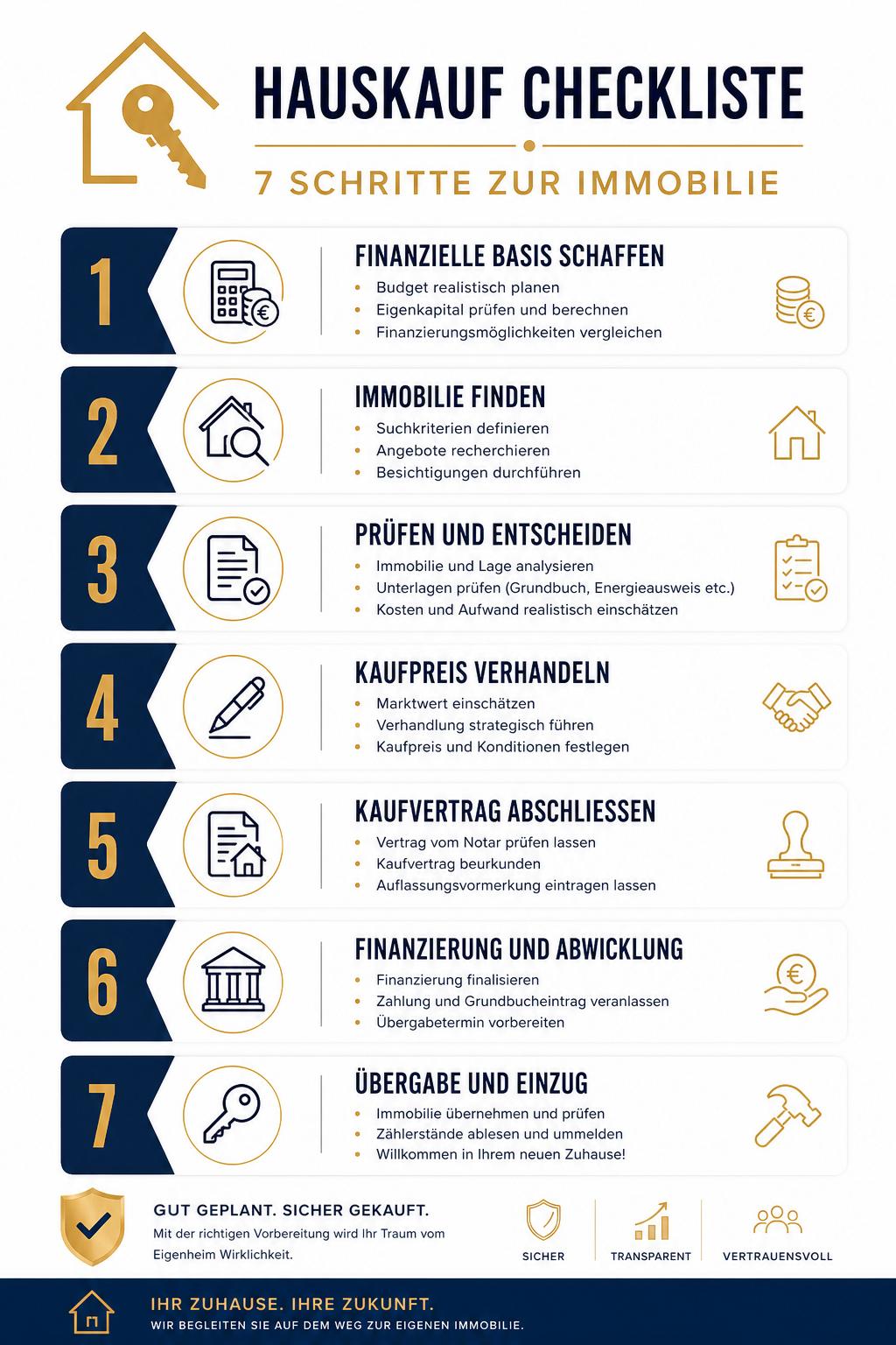 Infografik Hauskauf Checkliste mit 7 Schritten zur Immobilie