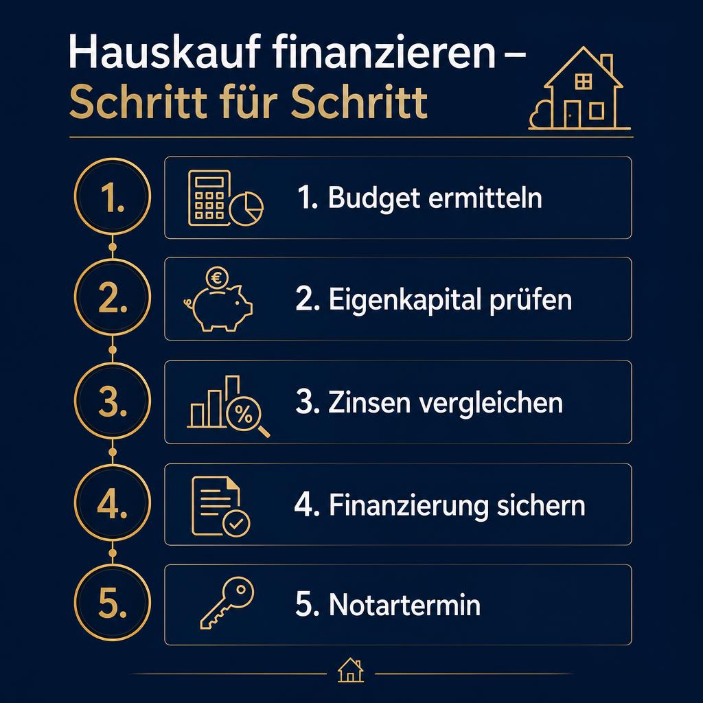 Infografik Hauskauf Checkliste mit 7 Schritten zur Immobilie